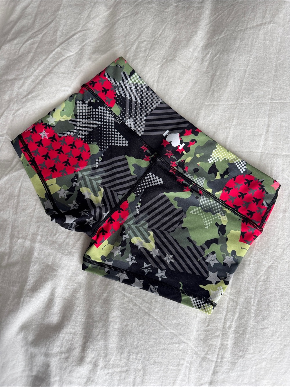 WODBOTTOM Camouflage Athletic Shorts with Red Accent
